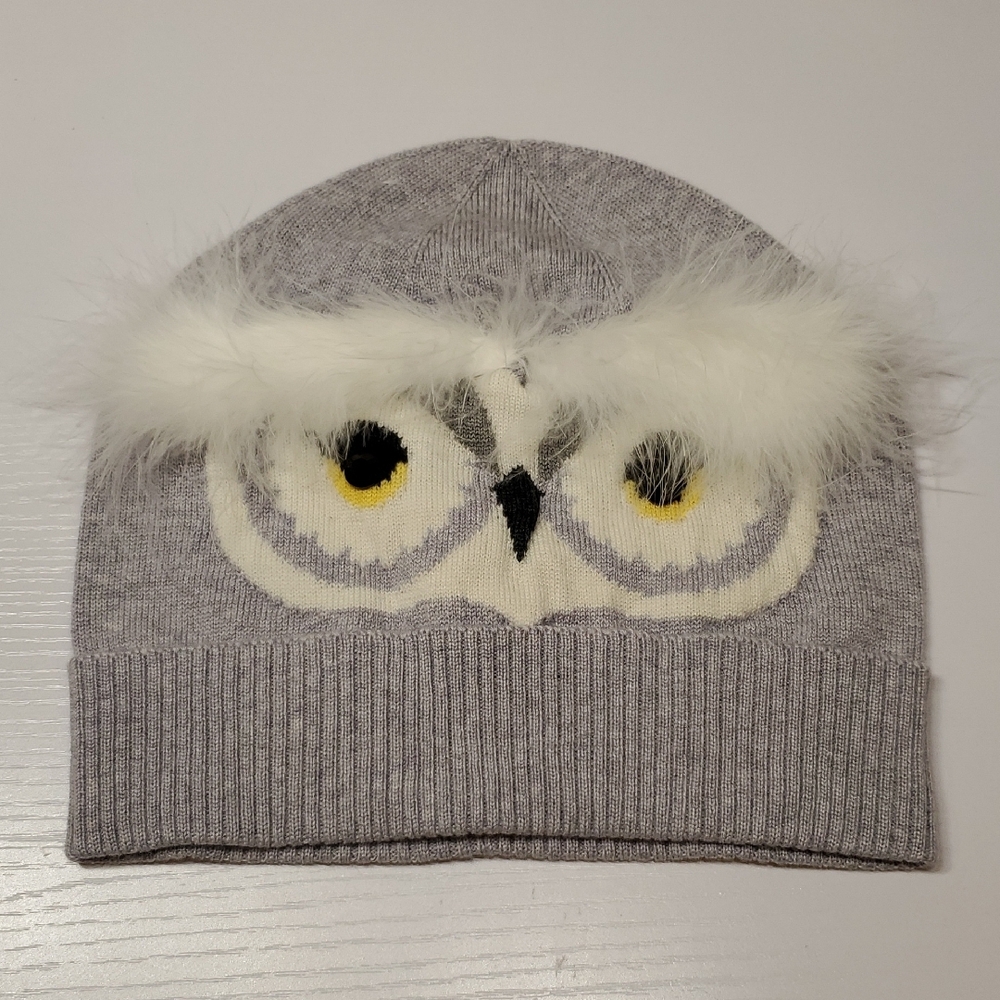 Kate Spade Gray and White Owl Knit Hat